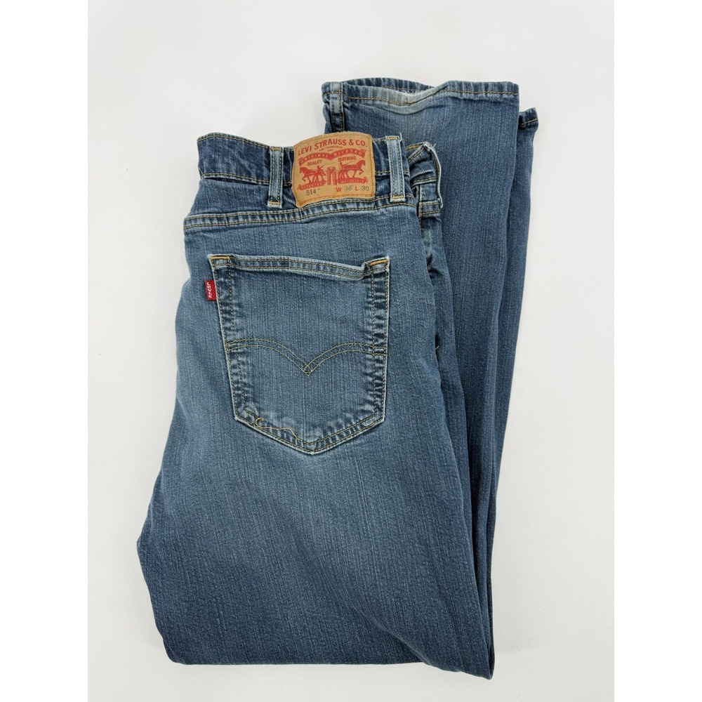 Levis 514 Jeans Men 38x30 Blue Straight Medium Wash Fade Denim Pants